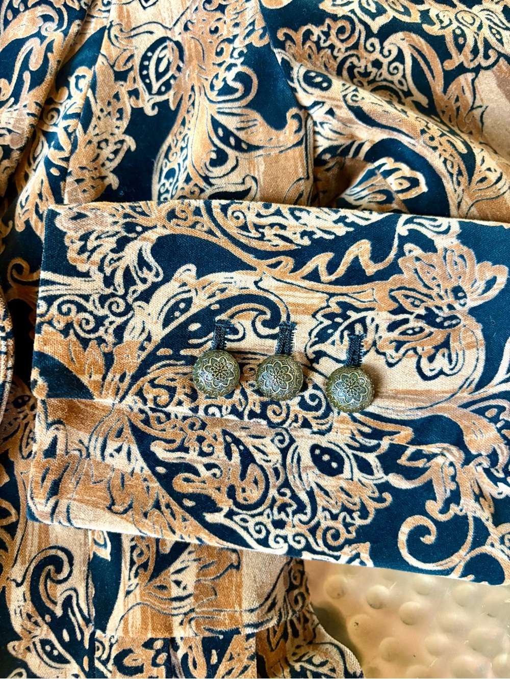 Vintage Georgiou Velvet Gold Metallic Floral Jacquard Fitted Peplum Blazer 8 - Picture 3 of 10